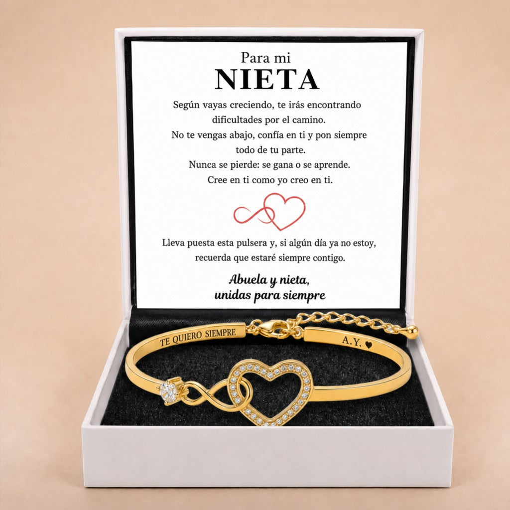 Pulsera de infinito y corazón grabada para tu nieta