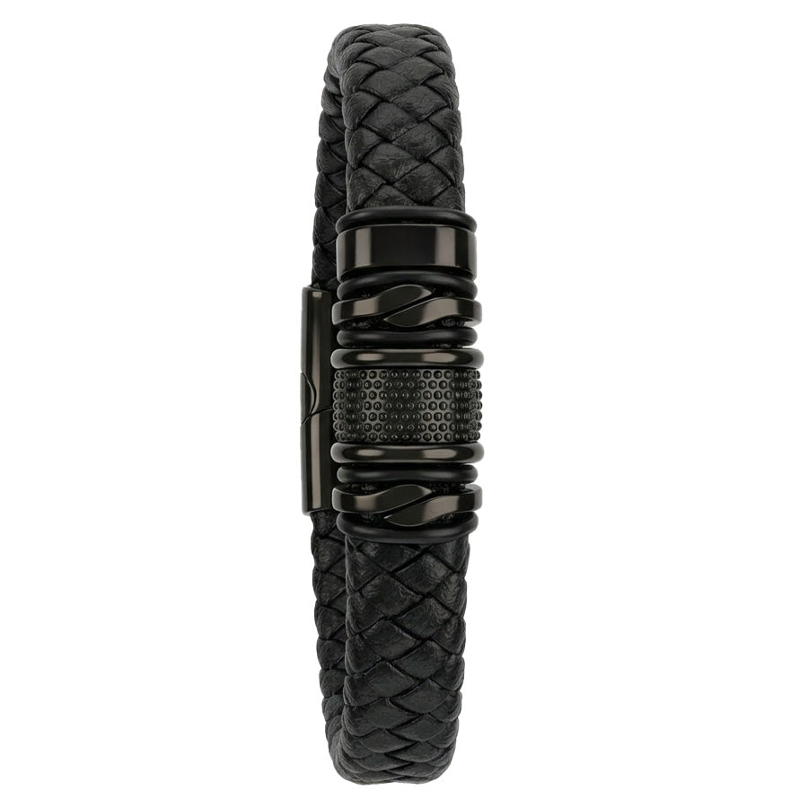 Pulsera negra trenzada para hombre, vista de lado