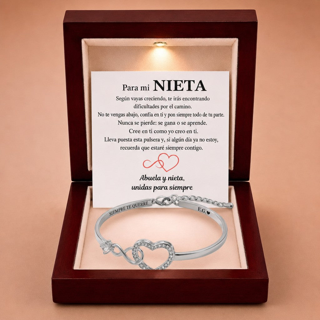 Pulsera de infinito y corazón grabada para tu nieta