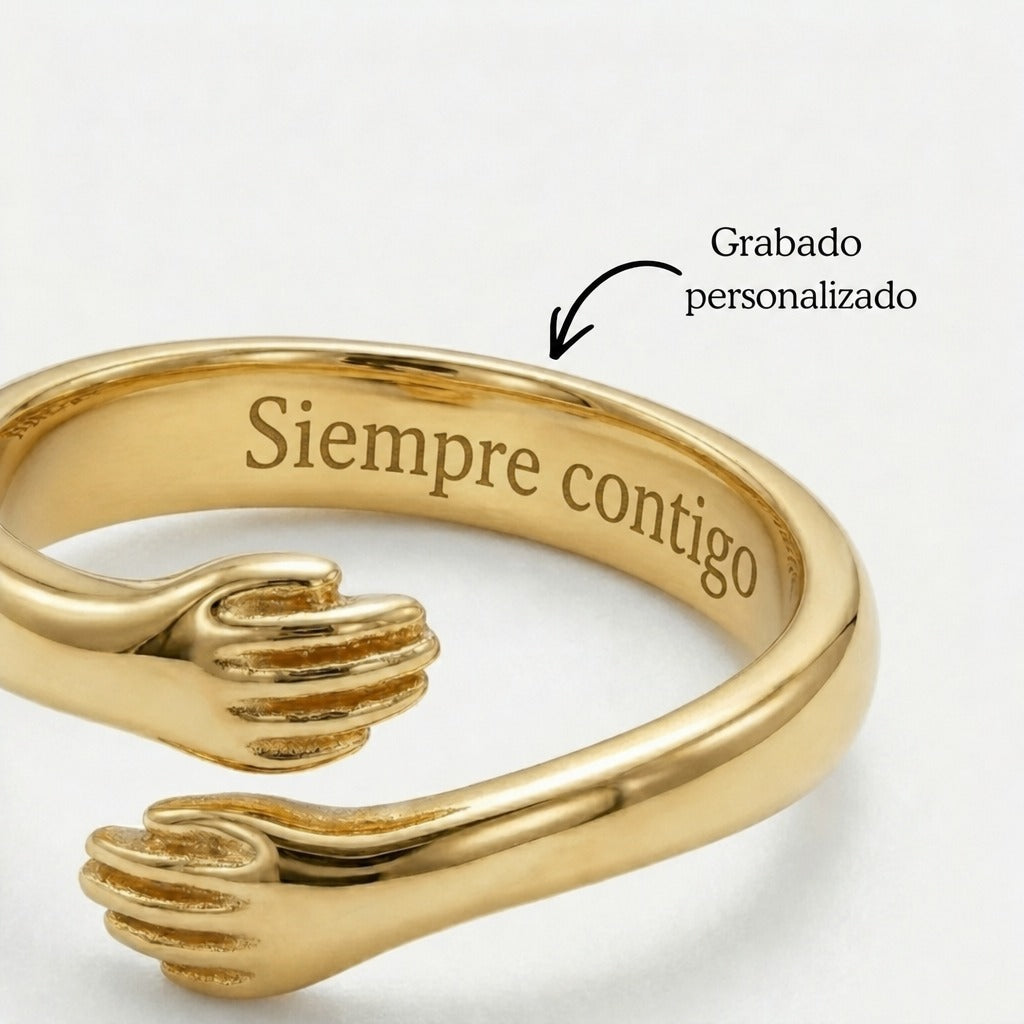 Anillo Abrazo Eterno dorado con «Siempre contigo» grabado por dentro