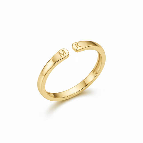 Anillo ajustable dorado con las iniciales M y K grabadas