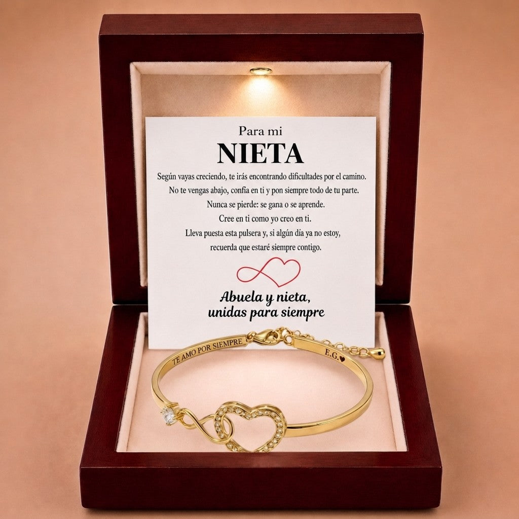 Pulsera de infinito y corazón grabada para tu nieta