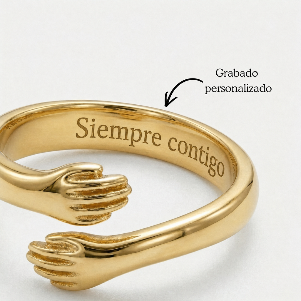 Anillo Abrazo Eterno dorado con «Siempre contigo» grabado en la cara interior