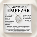 Collar de corazón con baño de oro blanco en el estuche estándar, con la tarjeta «Volvamos a empezar»
