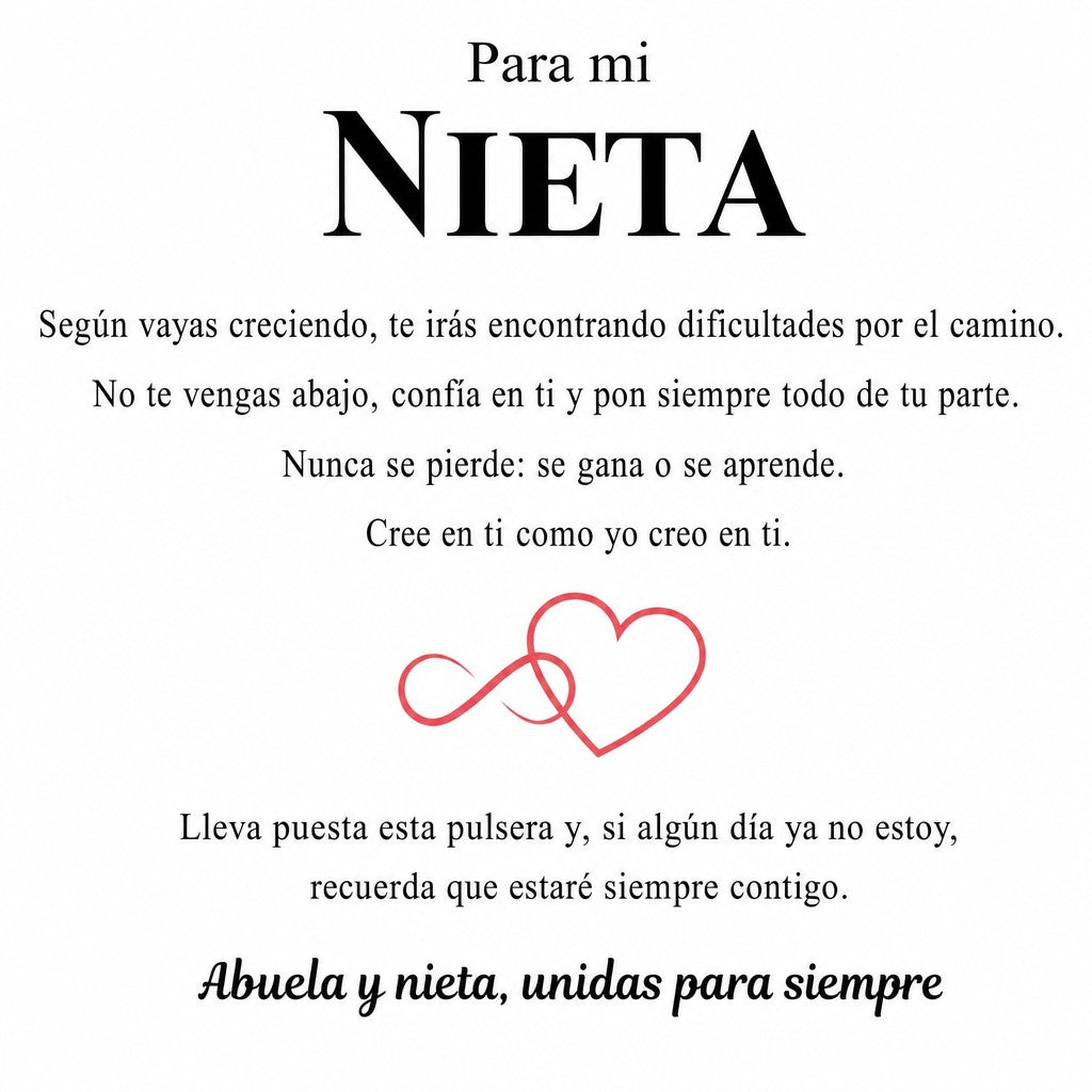 Pulsera de infinito y corazón grabada para tu nieta